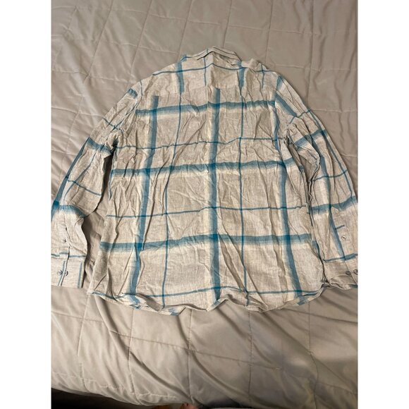 Alfani Mens XXL Plaid Button-Down Shirt Gray & Blue Cotton Blend Long Sleeve - Picture 2 of 3